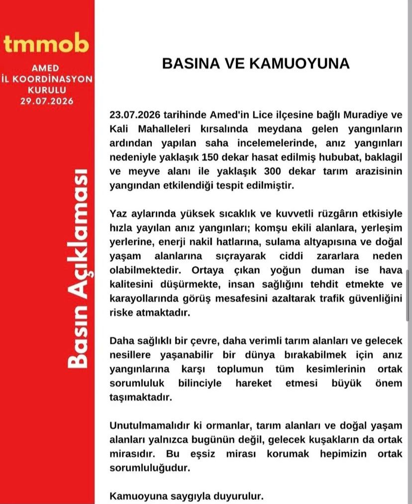 BASINA VE KAMUOYUNA                                                   Anız yangınları başta olmak üzere kurak iklime sahip olan kentimizde meydana gelen yangınlar Geleceğimizi yakıyor.