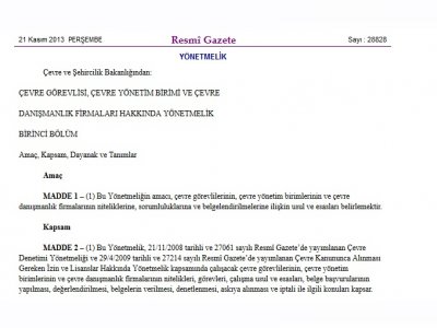 ÇEVRE GÖREVLİSİ, ÇEVRE YÖNETİM BİRİMİ VE ÇEVRE DANIŞMANLIK FİRMALARI HAKKINDA YÖNETMELİĞİ HAKKINDA TOPLANTI DUYURUSU
