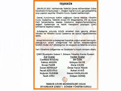 (08-09).07.2021 TARİHLERİNDE TMMOB ÇEVRE MÜHENDİSLERİ ODASI DİYARBAKIR/AMED ŞUBESİ 1. OLAĞAN GENEL KURULU GERÇEKLEŞTİRİLDİ.