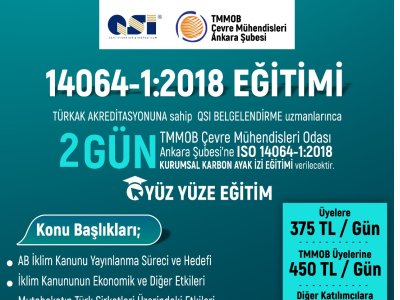 2-3 NİSAN 2022 TARİHİNDE `ISO 14064-1:2018 KURUMSAL KARBON AYAK İZİSTANDARDI ÇERÇEVESİNDE SERA GAZLARI EMİSYONLARININ VE UZAKLAŞTIRMALARININ KURULUŞ SEVİYESİNDE HESAPLANMASI VE RAPORLANMASI) BİLGİLENDİRME EĞİTİMİ` Nİ GERÇEKLEŞTİRDİK
