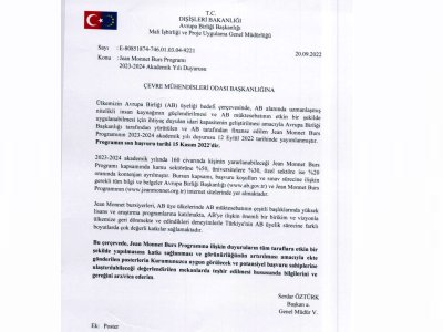 Jean Monnet Burs Programı 2023-2024 Akademik Yılı Duyurusu.